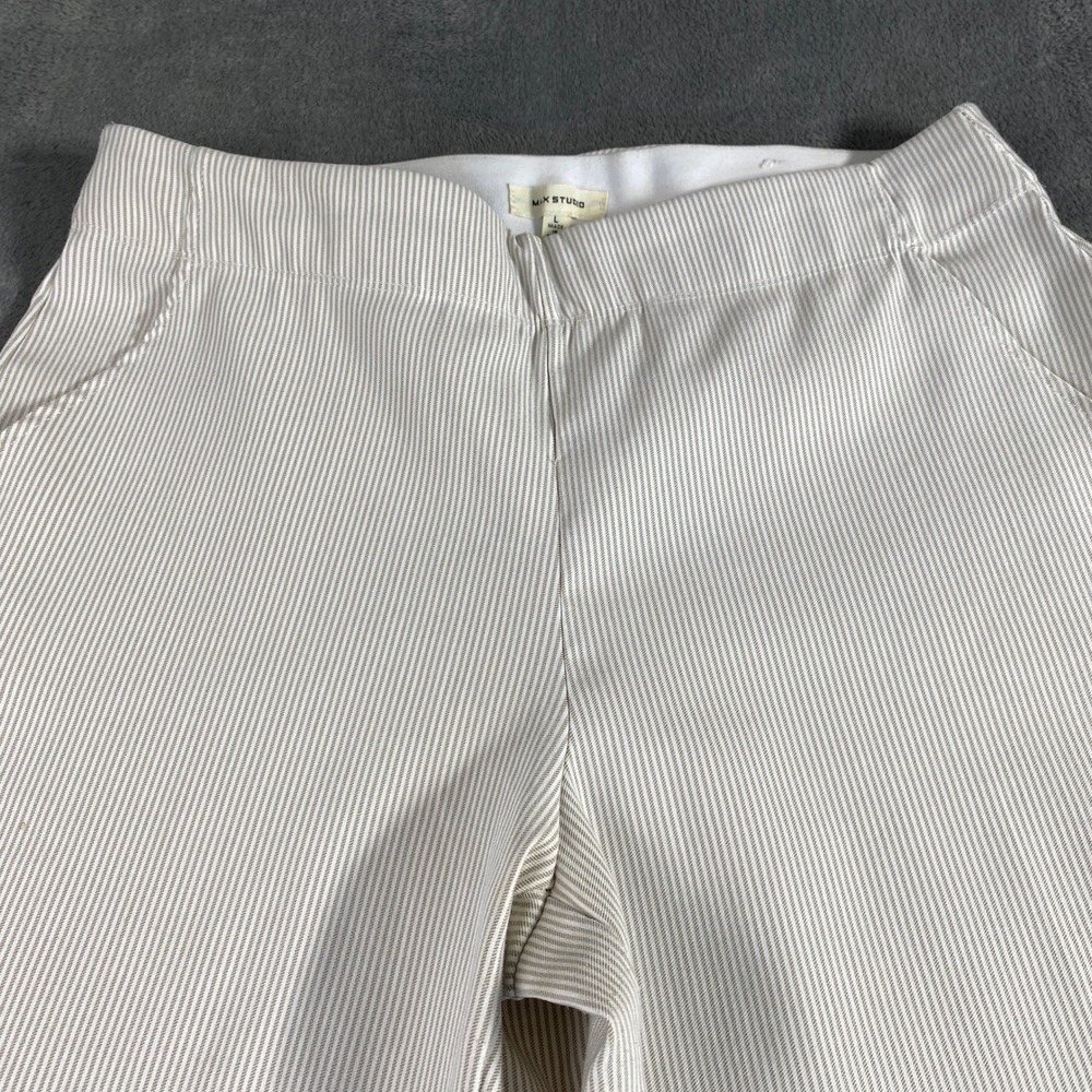 Max Studio Pants Womens L Beige Pinstripe Straight Leg Pull On 9711R06 Stretch - Picture 2 of 9